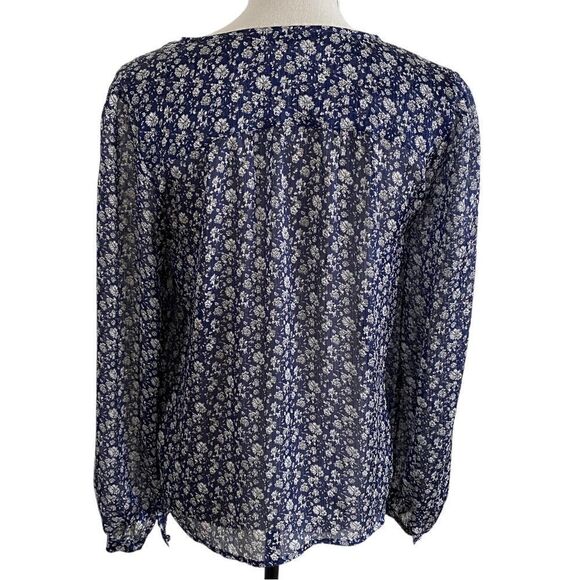 Women's Lucky Brand Boho Blue & Cream Floral Blouse, Size Medium - Picture 2 of 8